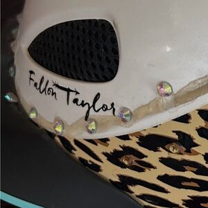 Fallon Taylor White and Leopard Print Helmet
